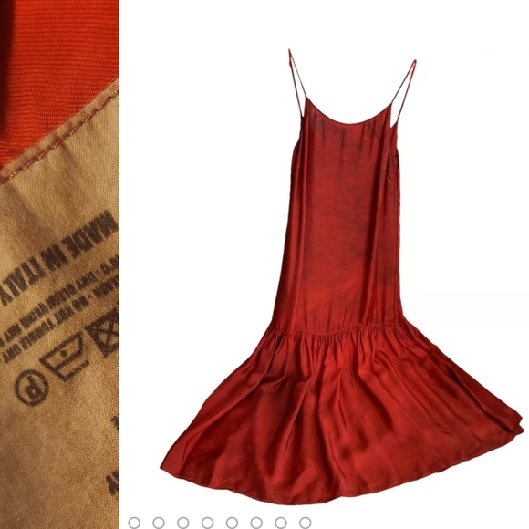 Nwot Una Wang ITALY drop waist scarlet silky viscose Chili red dress S - Picture 2 of 5